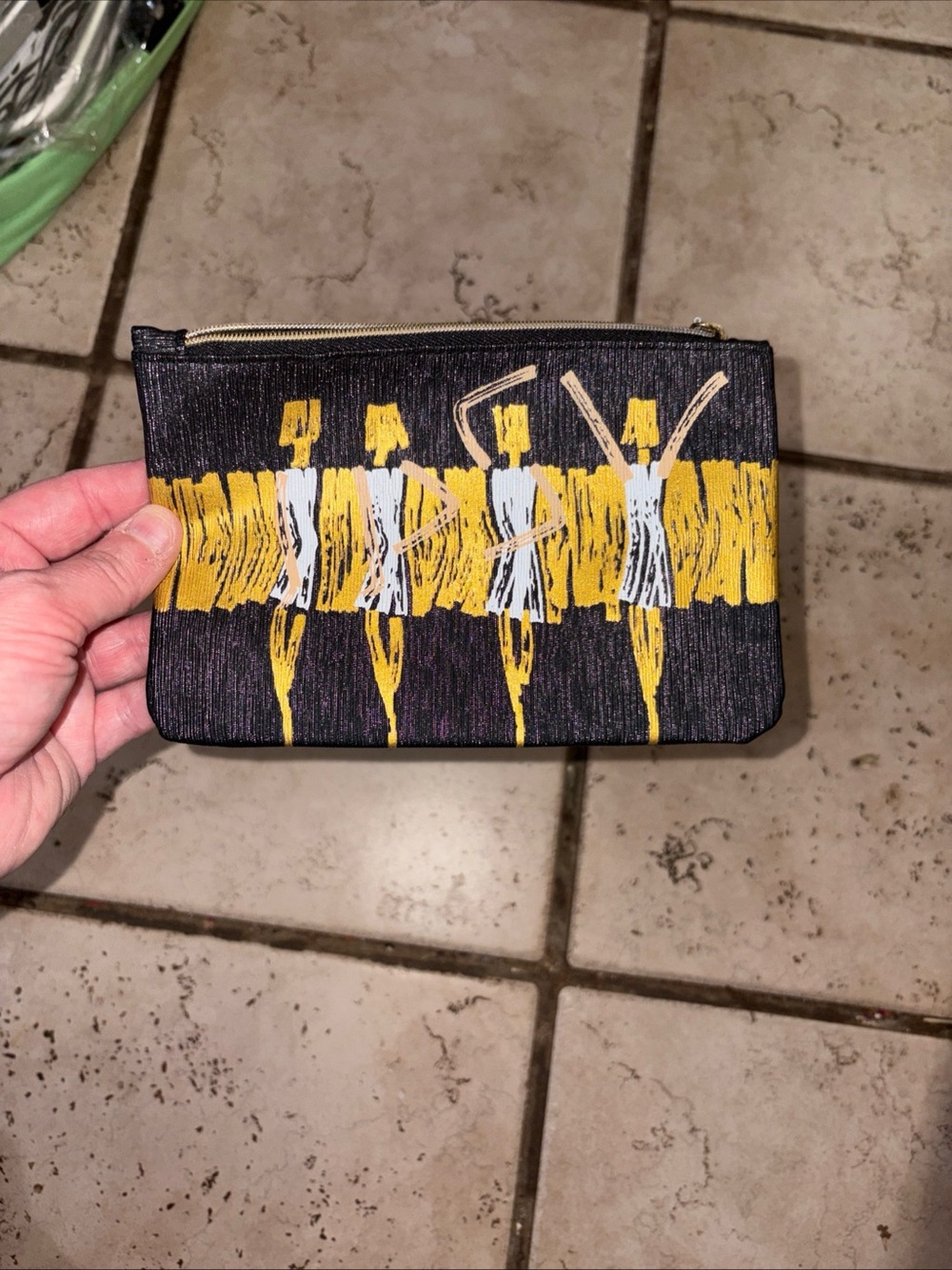 ipsy Black Cosmetic Pouch with Yellow & White Ballerina Motif
